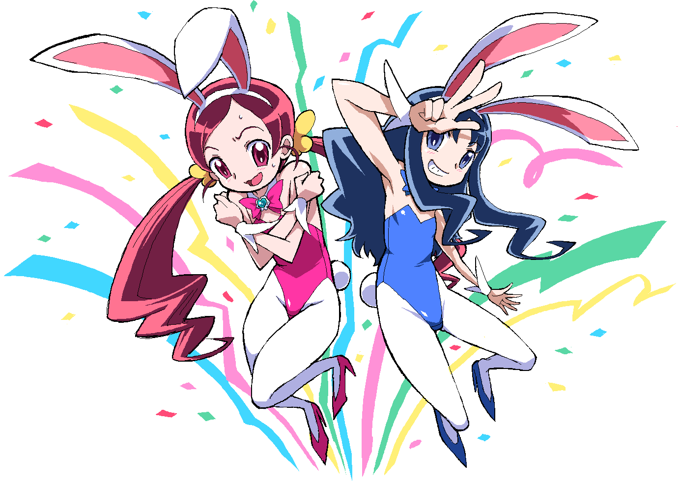 aliasing, animal_ears, blue_eyes, blue_hair, bunny_ears, bunnysuit, hanasaki_tsubomi, heartcatch_precure!