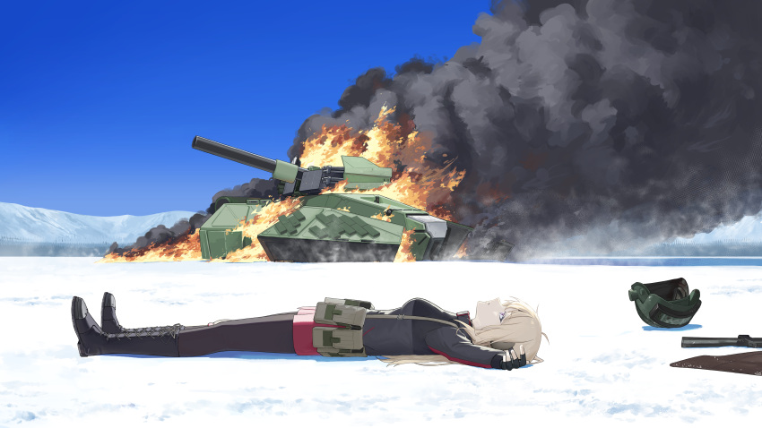1girl, absurdres, ak74m_(girls'_frontline), altyn_helmet, black_footwear, black_gloves, black_jacket, black_pantyhose