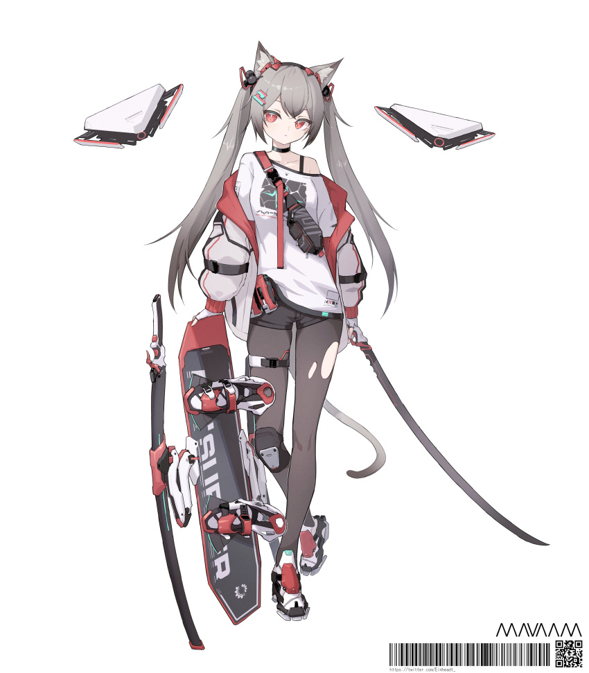 1girl, absurdres, animal_ear_fluff, animal_ears, barcode, black_choker, black_pantyhose, black_shorts