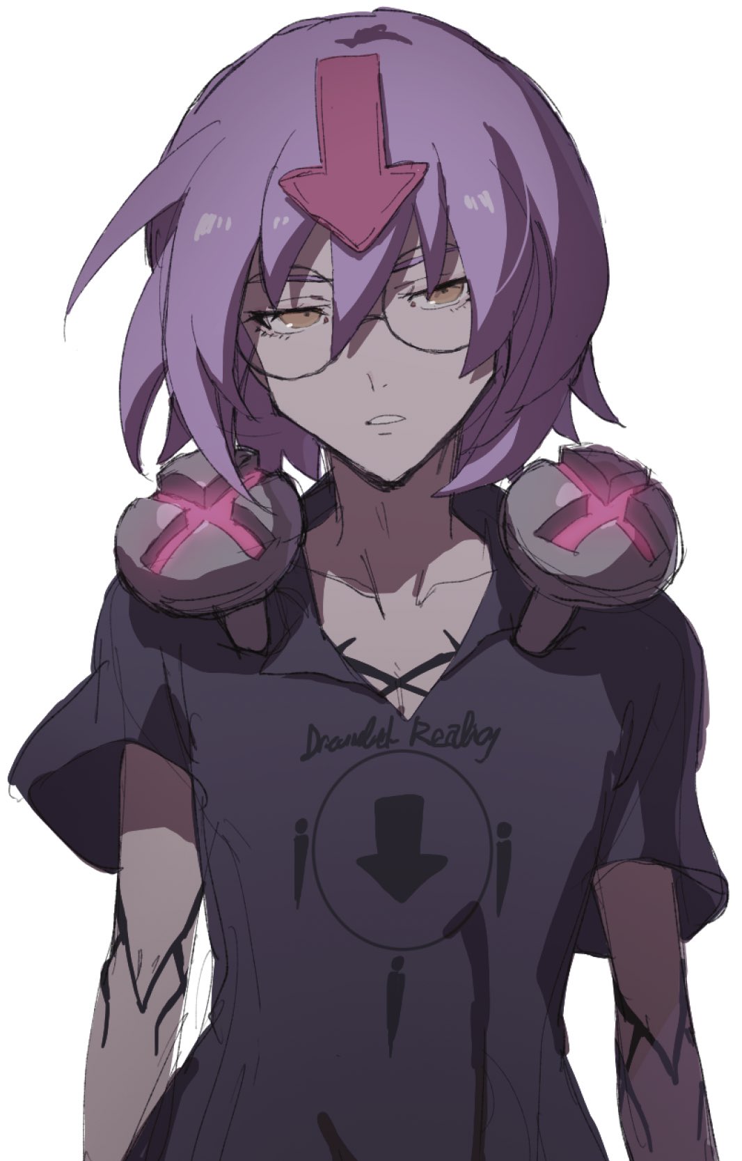 1boy, arrow_(symbol), bedman, body_markings, brown_eyes, collarbone, cowboy_shot, guilty_gear