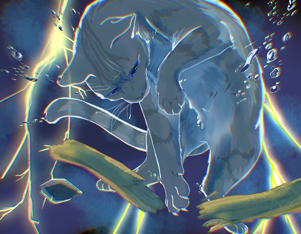 animal, animal_focus, blue_eyes, bubble, cat, claws, commentary_request, fugu_(fugusunburst55)