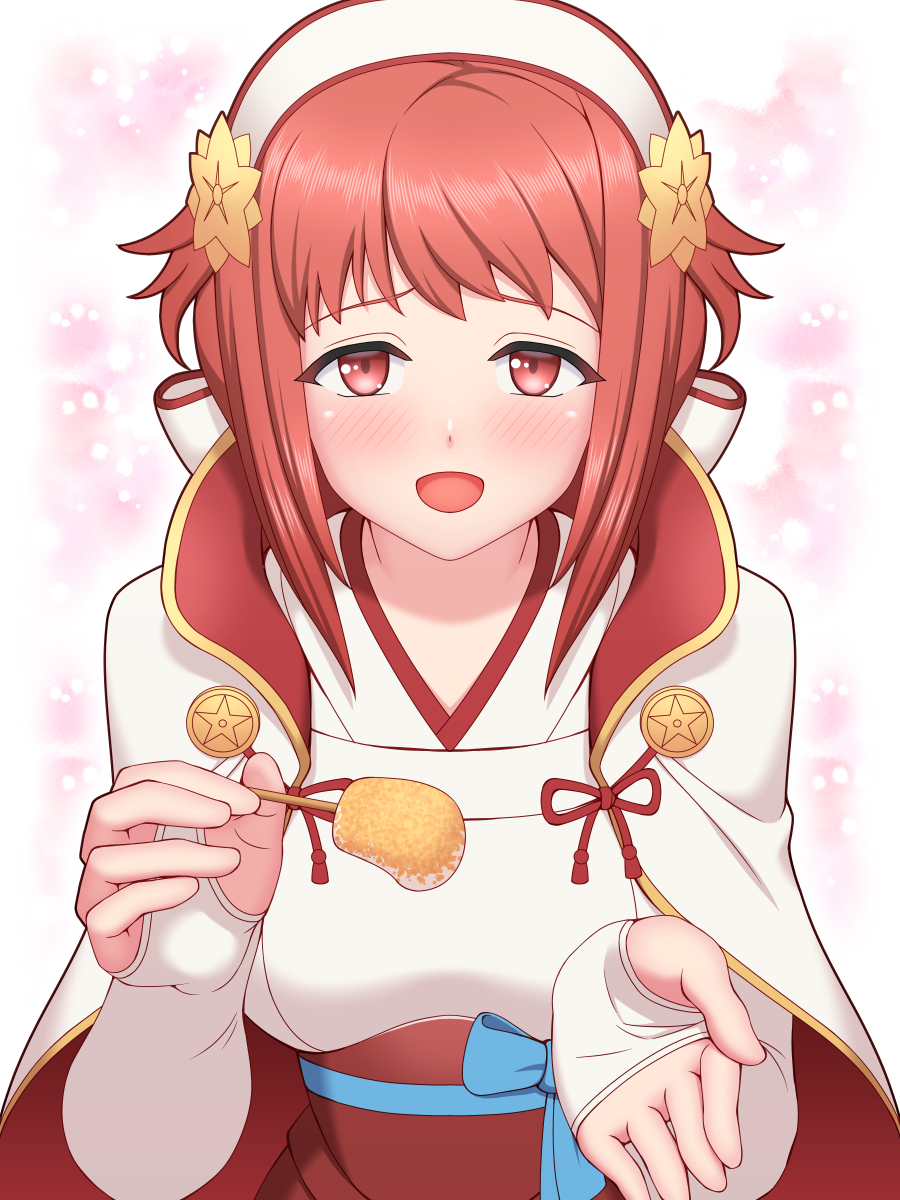 1girl, commission, fire_emblem, fire_emblem_fates, hairband, highres, ibushi_(oath), incoming_food