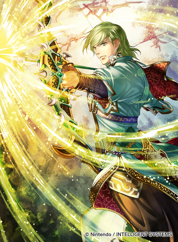 1boy, aiming, arrow_(projectile), bow_(weapon), commentary_request, company_name, fire_emblem, fire_emblem:_the_sacred_stones