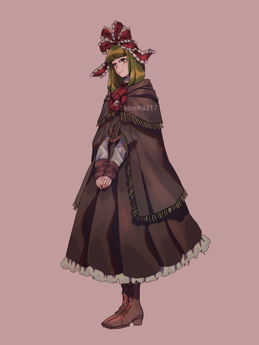 6+girls, alternate_costume, autumn_clothes, blush, boots, bow, brown_skirt, frilled_bow