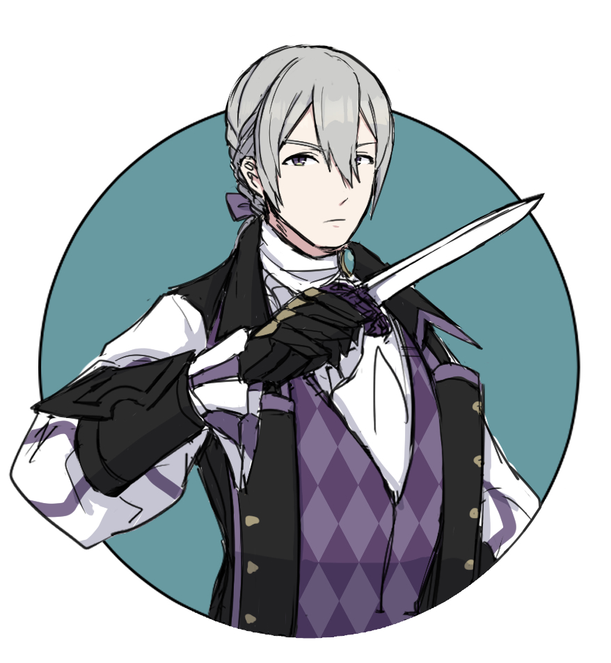 1boy, aristocratic_clothes, butler, dagger, fire_emblem, fire_emblem_fates, grey_eyes, grey_hair