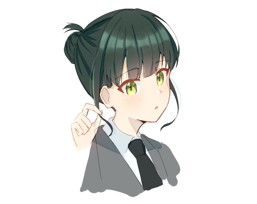 1girl, amane61115, black_necktie, blazer, blunt_bangs, blush, collared_shirt, commentary