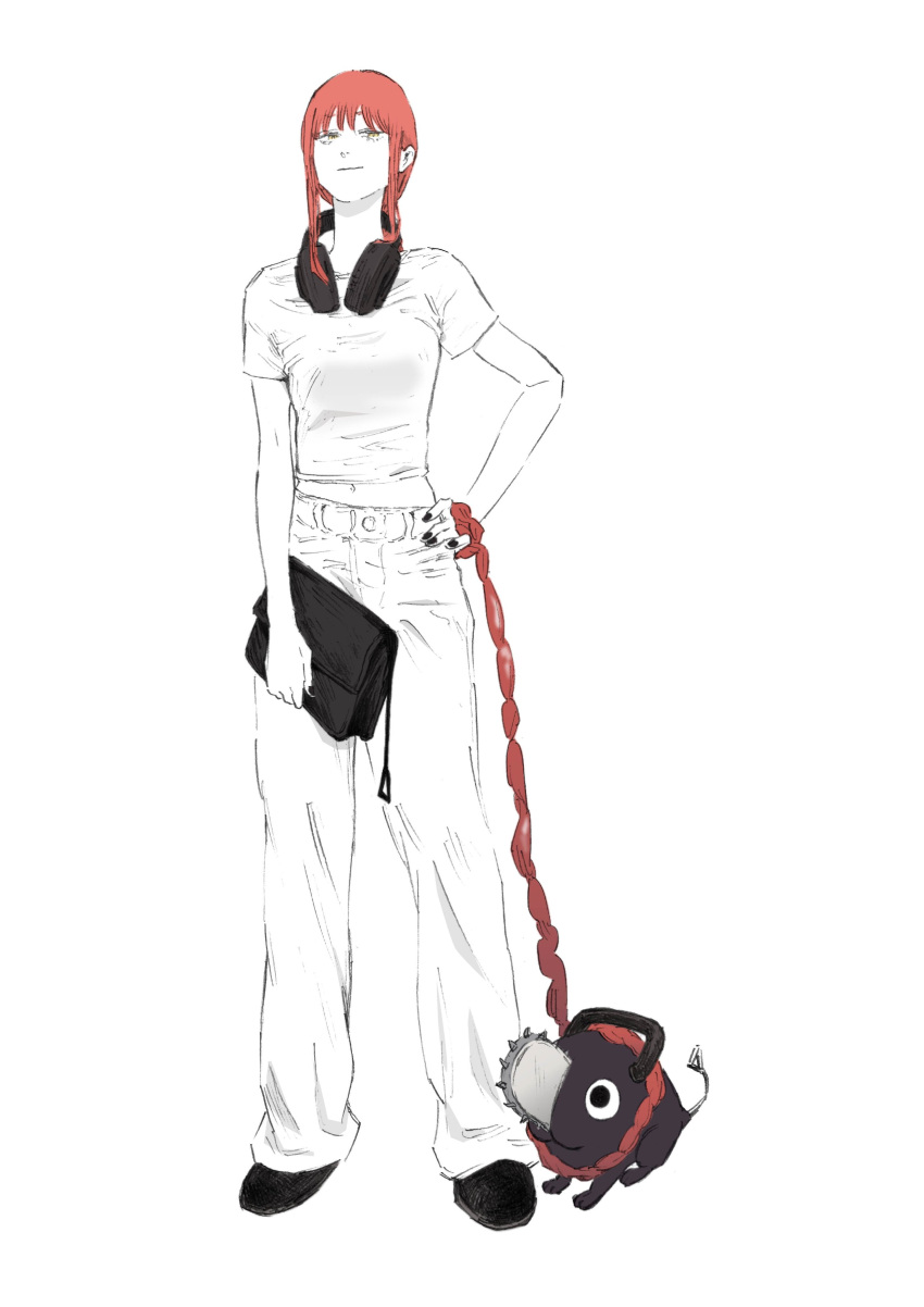 1girl, absurdres, alternate_color, alternate_costume, bag, black_footwear, breasts, casual
