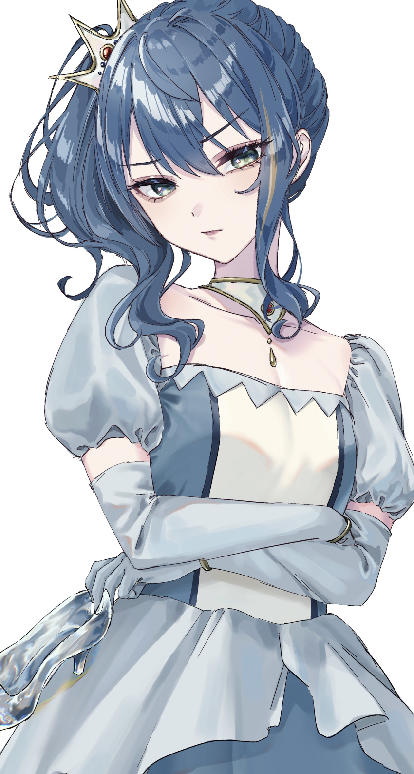 absurdres, bibbidiba_(hololive), blue_dress, blue_eyes, blue_hair, breasts, choker, commentary