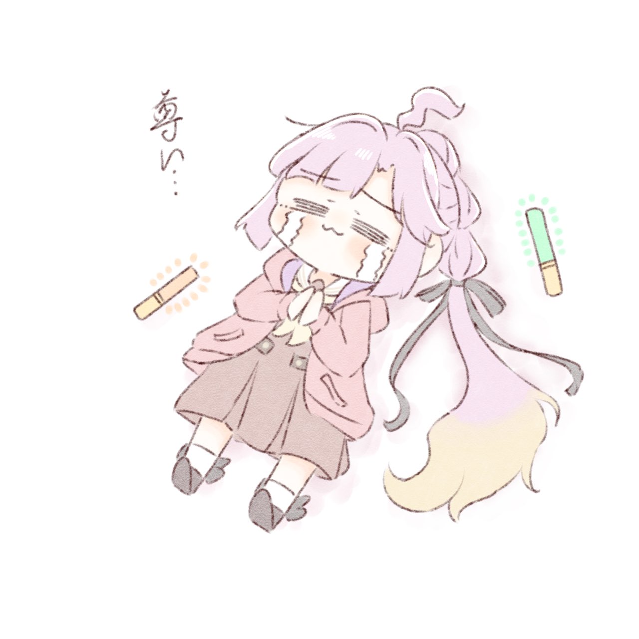 1girl, :3, =_=, ahoge, ameno_ryuu, anyoji_hime, black_ribbon, blonde_hair