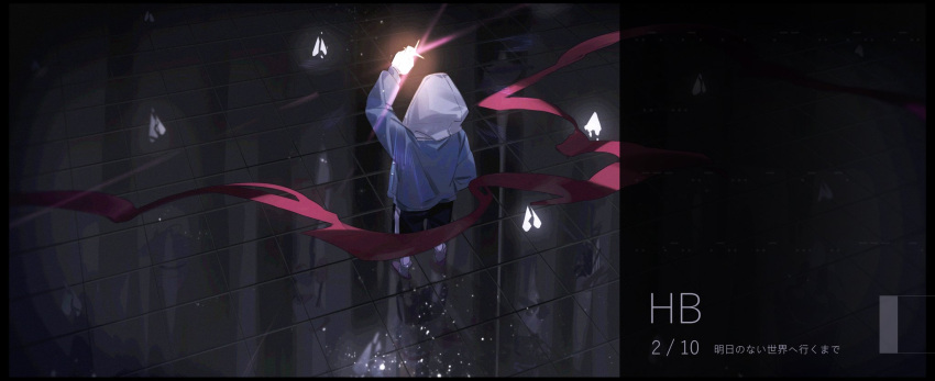 1boy, alternate_universe, arm_up, asaiiro, black_shorts, blue_jacket, cathedral, dappled_moonlight