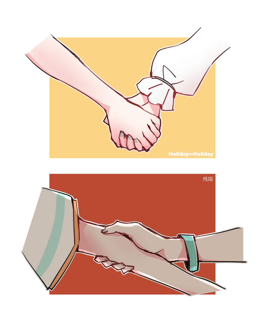 1st_live_tour_~run!_can!_fun!~, 2girls, arm_focus, blue_nails, bracelet, commentary_request, comparison, genyo_yako