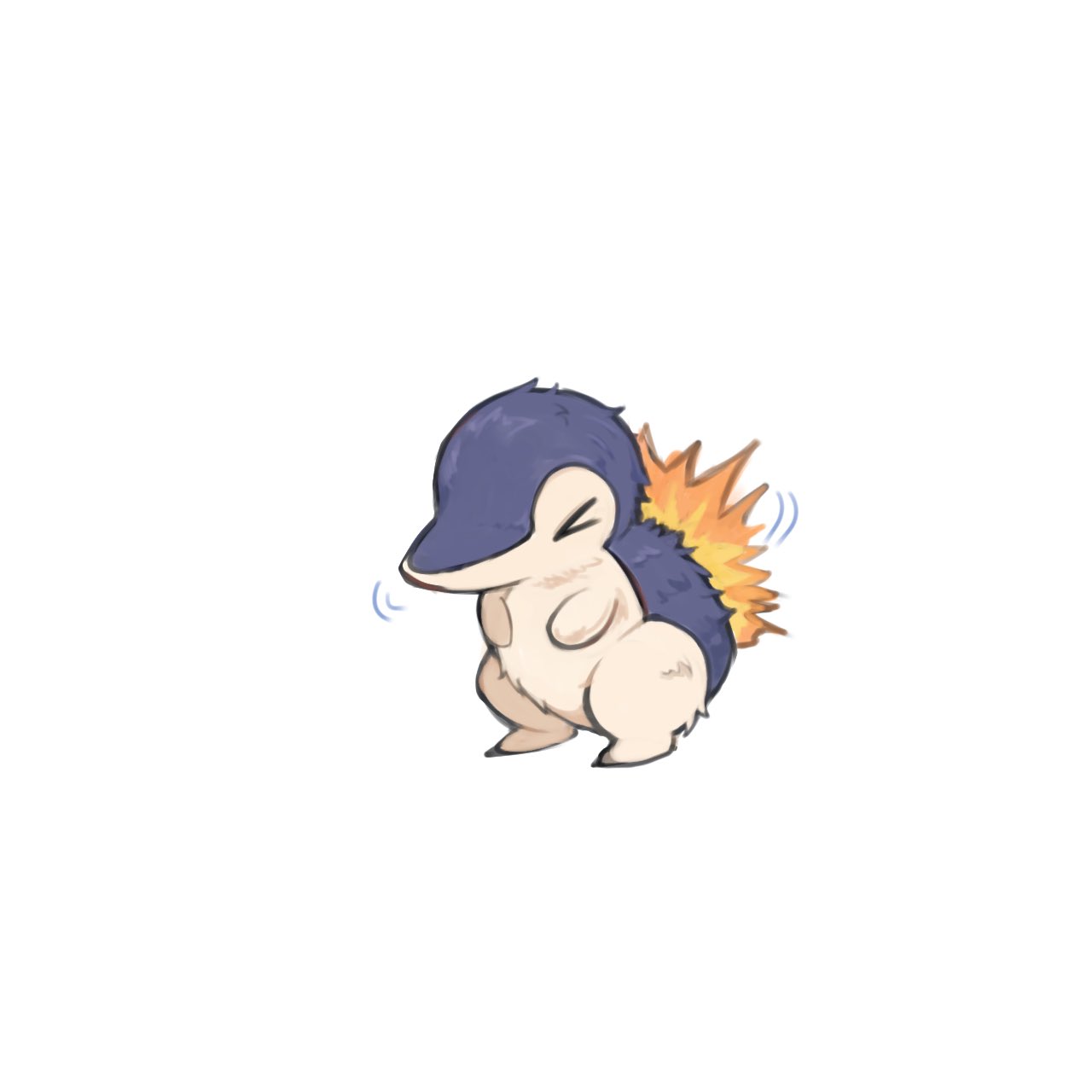 >_<, closed_eyes, cyndaquil, fire, full_body, highres, messy_hair, mizu_shiro