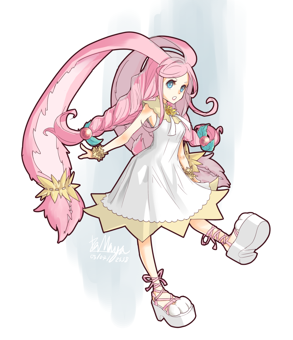 12tailsonline, 1girl, animal_ears, artist_name, blue_eyes, braid, damaya, pink_hair, rabbit_(12tailsonline), signature, simple_background, solo, twin_braids, twintails, very_long_ears
