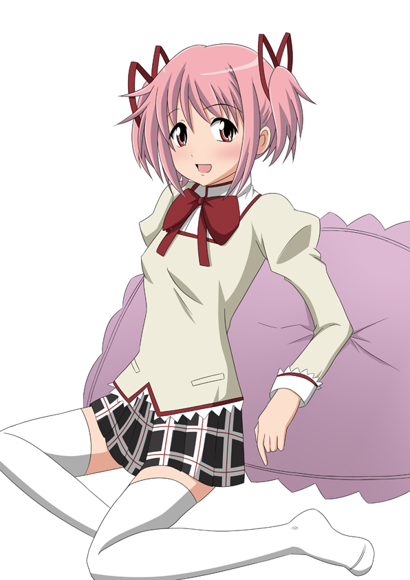 blush, bow, hair_ribbon, kaname_madoka, mahou_shoujo_madoka_magica, muku, pink_eyes, pink_hair
