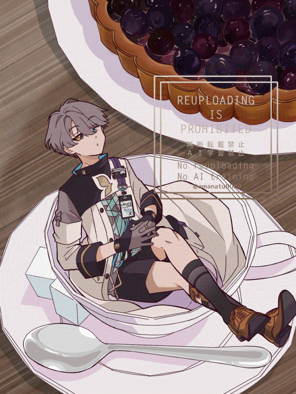 1boy, :o, amanatsu_(amanatu5069), black_sclera, black_shorts, black_socks, blue_eyes, brown_footwear