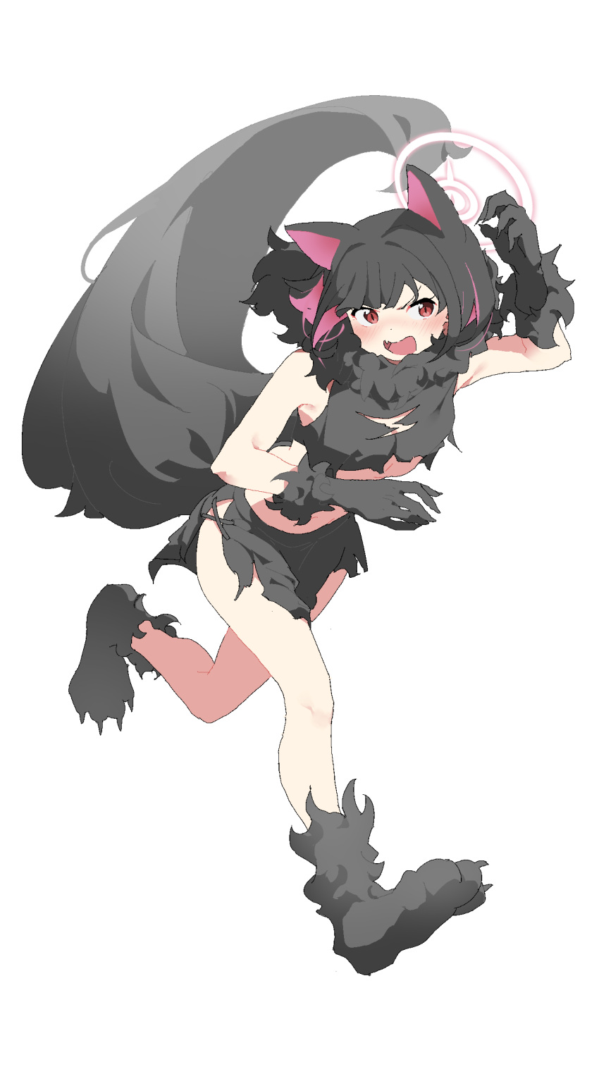 1girl, absurdres, animal_ears, black_gloves, black_hair, black_tail, blue_archive, blush