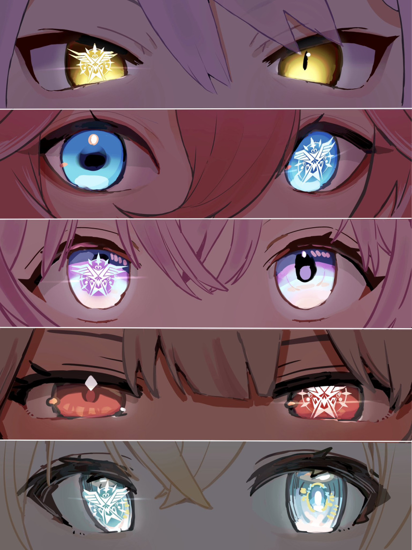 5girls, blonde_hair, blue_eyes, boxterebityan3, eye_focus, grey_hair, hakui_koyori, highres
