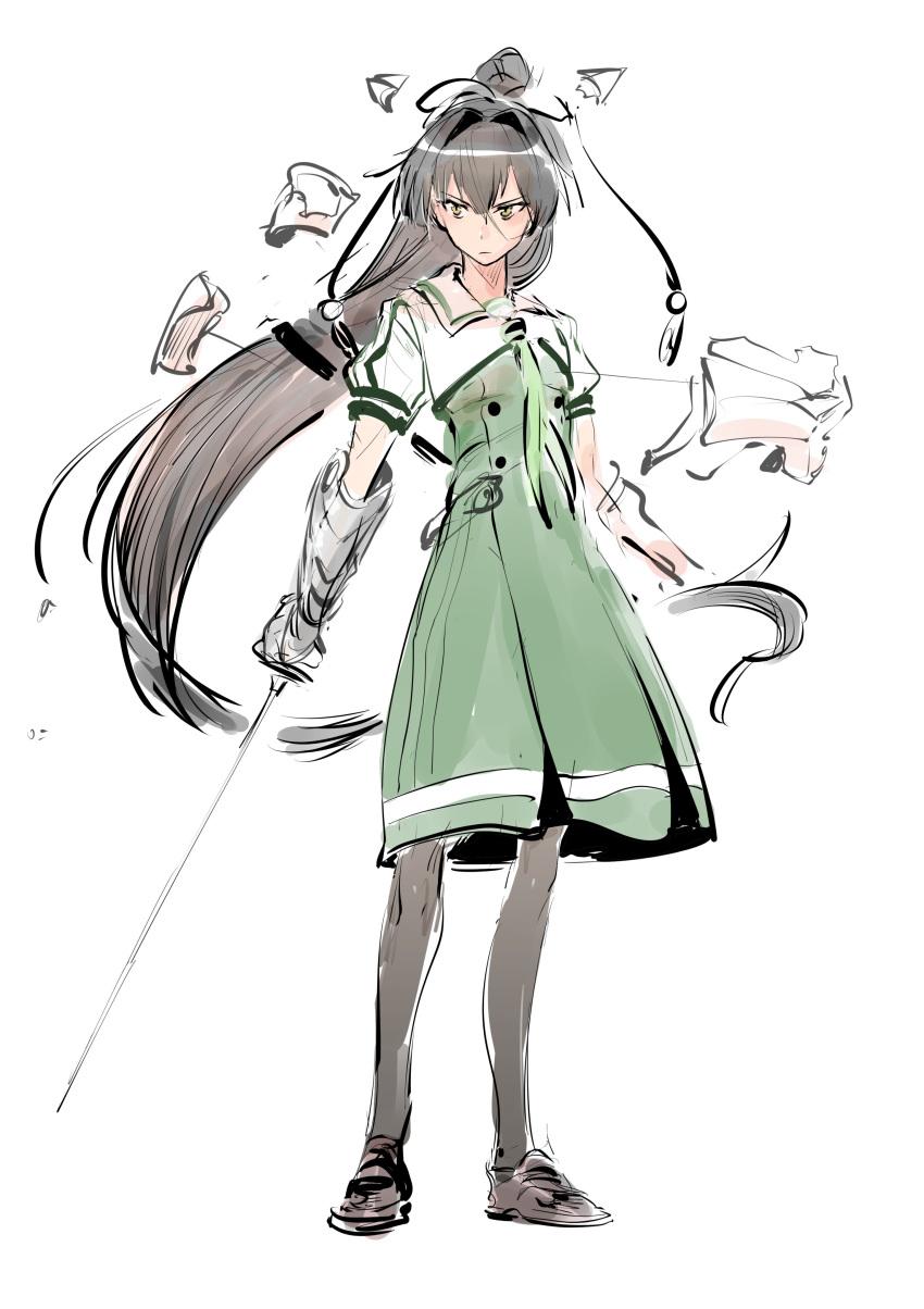 1girl, absurdres, asahina_hokuto, black_hair, black_pantyhose, brown_footwear, closed_mouth, commentary_request