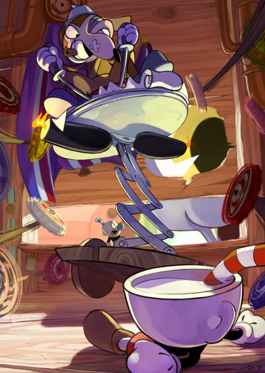 3boys, absurdres, animal_ears, bandage_on_face, bandages, bruise, bruised_eye, cannon