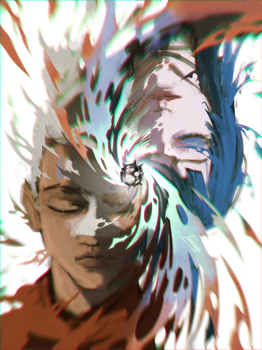 1boy, 1girl, arcane:_league_of_legends, blue_skirt, closed_eyes, ekko_(league_of_legends), eyeshadow, facepaint