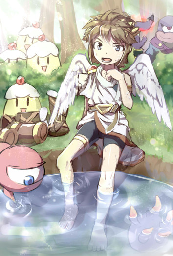 1boy, adapted_costume, angel, angel_wings, azumi_(tks-sd), barefoot, belt, bike_shorts_under_skirt