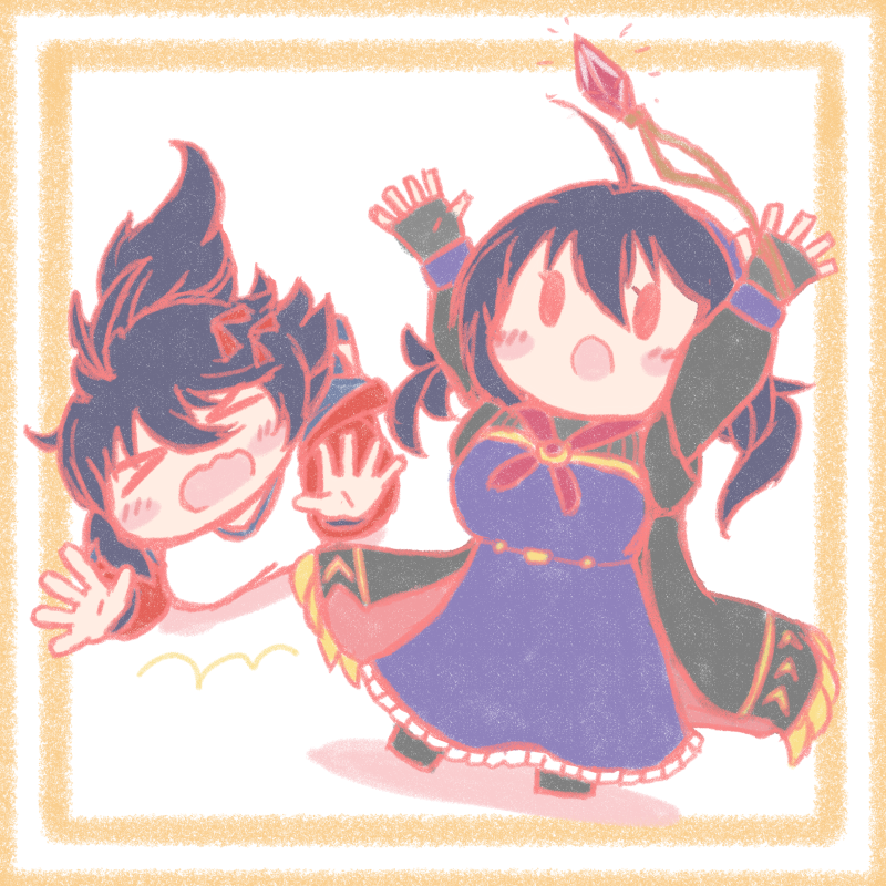 >_<, 1girl, ahoge, black_robe, blush, blush_stickers, breasts, brown_dust_(series)