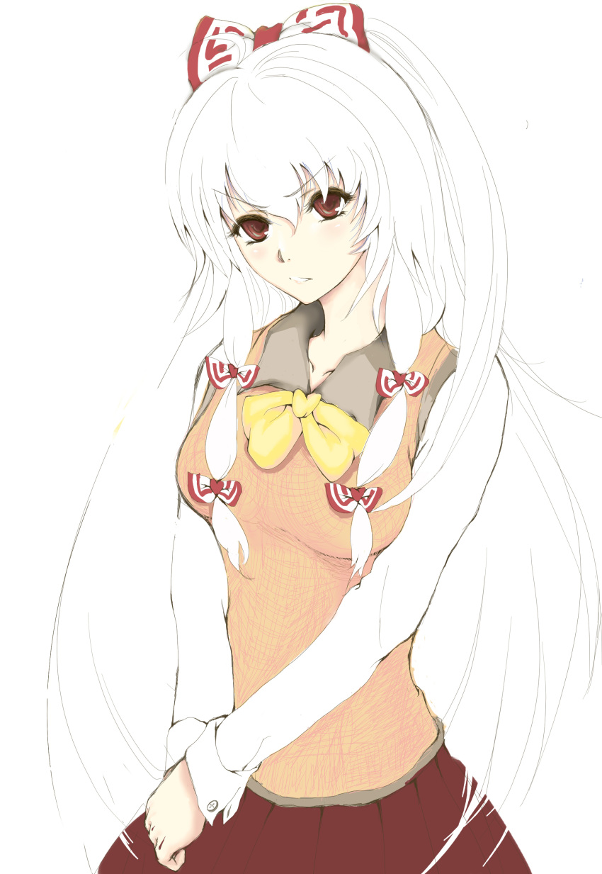 absurdres, alternate_costume, bow, bust, fujiwara_no_mokou, hair_bow, highres, payot