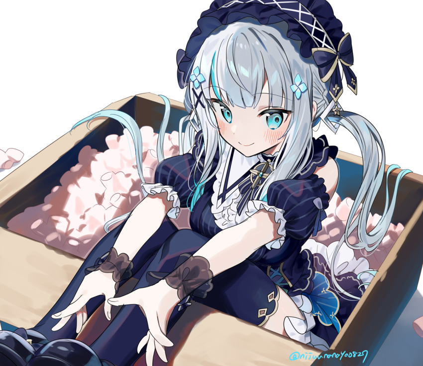 1girl, ars_almal, ars_almal_(7th_costume), black_dress, black_footwear, black_hairband, black_sleeves, black_thighhighs