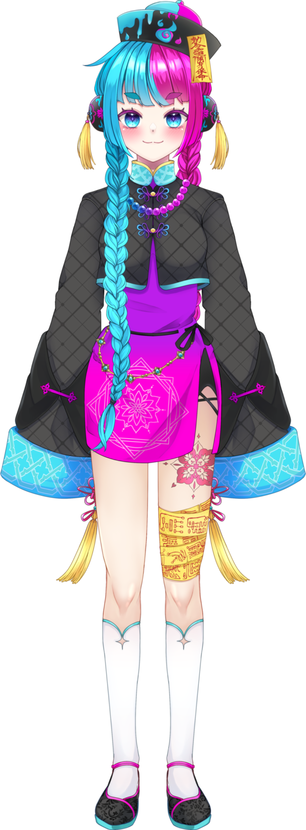 1girl, artist_request, black_footwear, black_jacket, blue_eyes, blue_hair, blush, bond_en