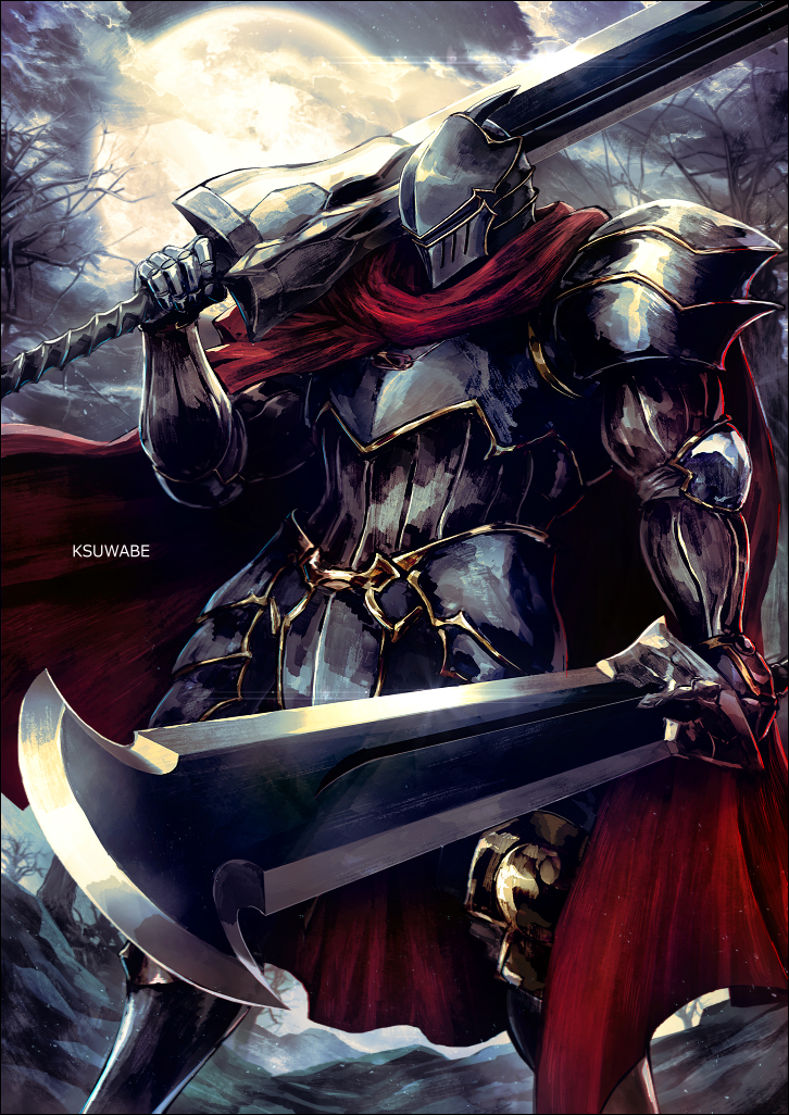 1boy, ainz_ooal_gown, armor, armored_legwear, artist_name, bare_tree, breastplate, cape