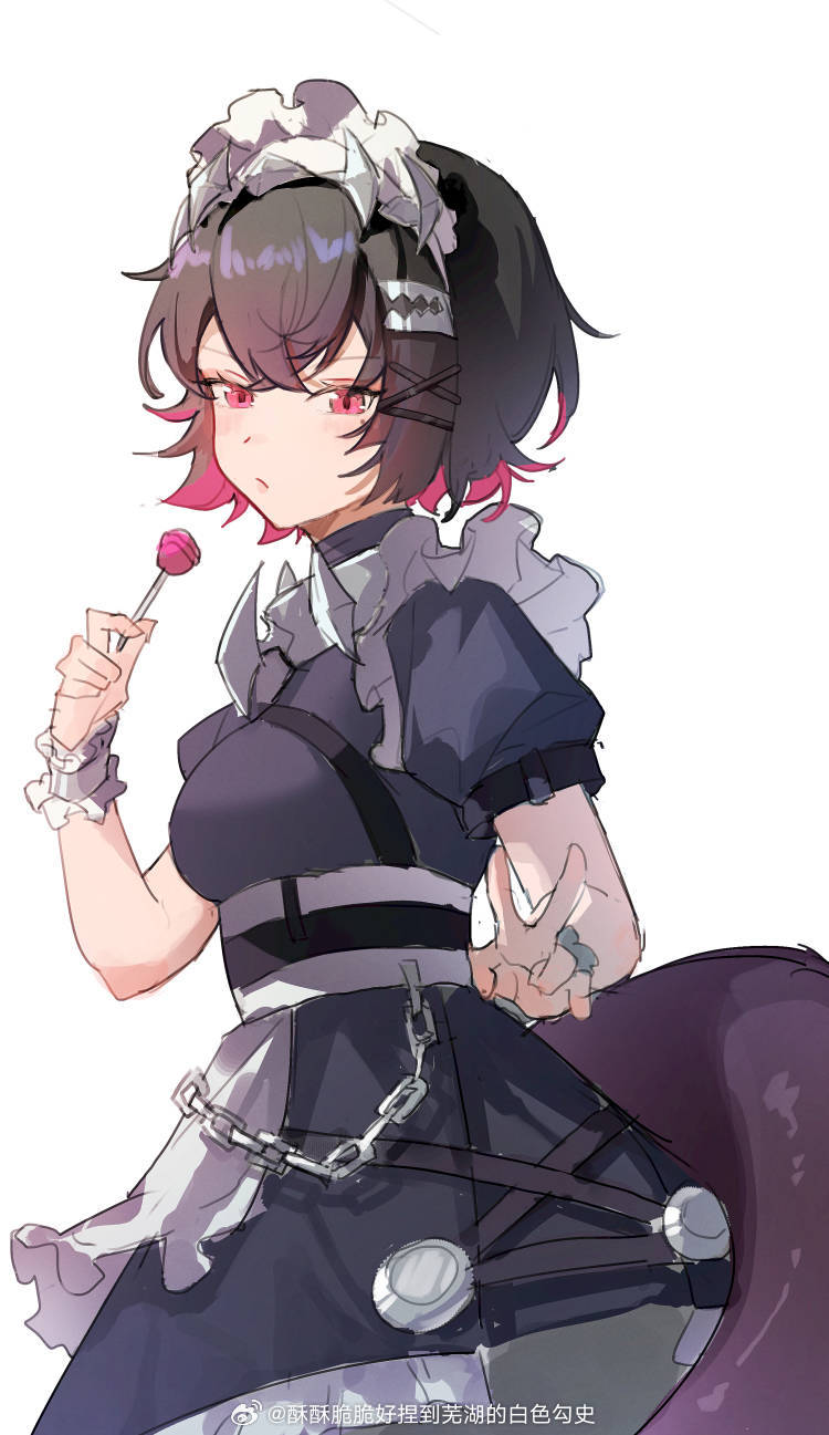 1girl, black_dress, black_hair, candy, chain, chinese_commentary, closed_mouth, commentary_request