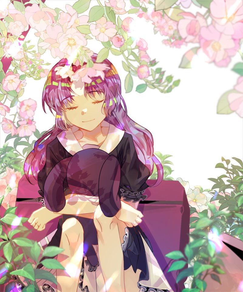 1girl, carrot_gaimee, closed_eyes, eiyuu_densetsu, flower, holding, holding_stuffed_toy, long_hair