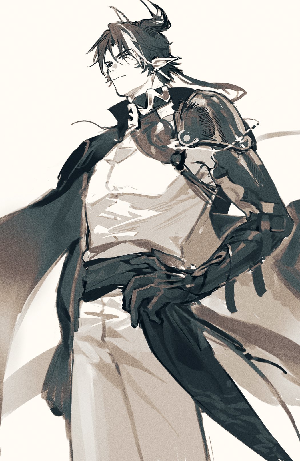 1boy, arknights, chongyue_(arknights), closed_mouth, commentary, dragon_boy, dragon_horns, dragon_tail