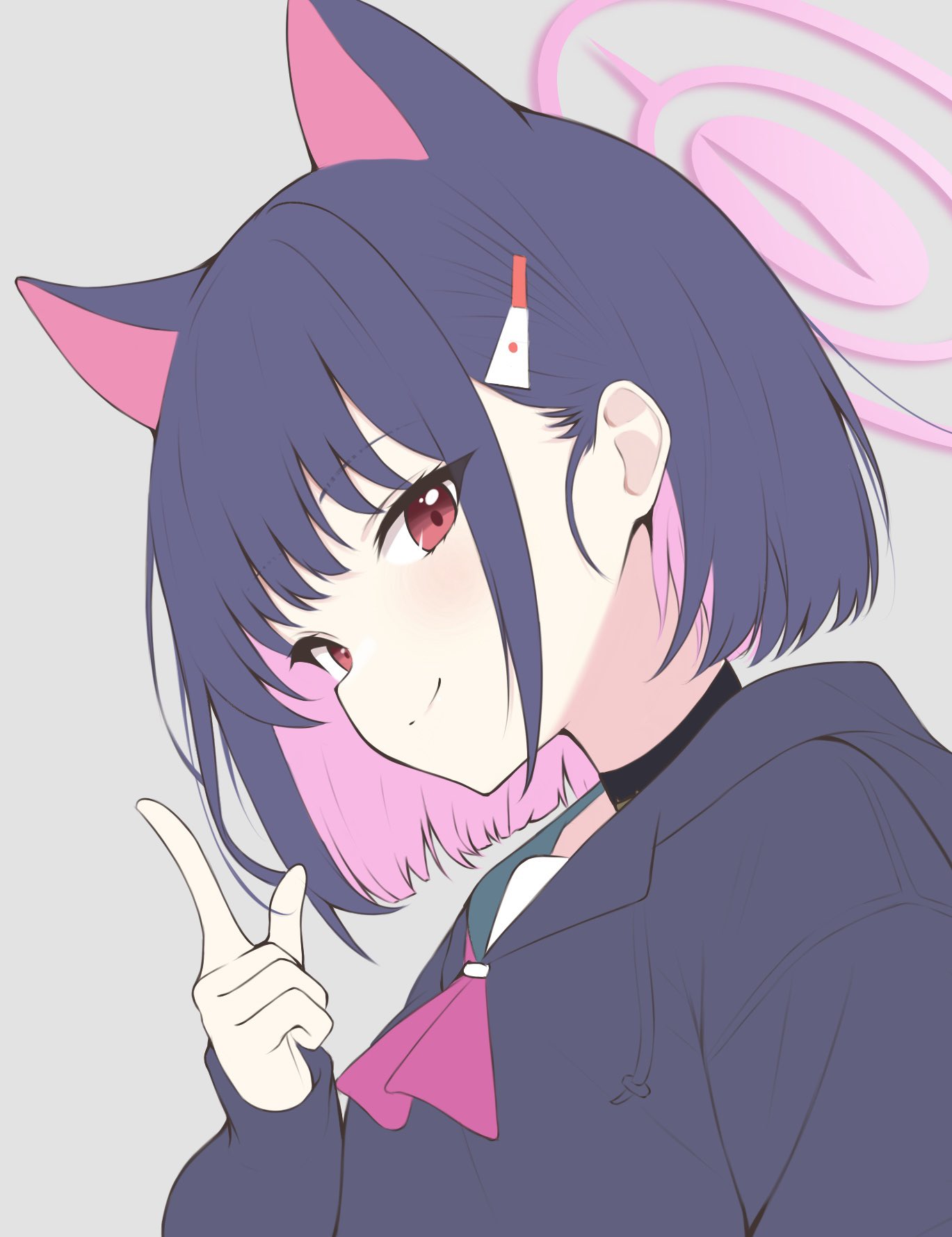 1girl, animal_ears, black_hair, blue_archive, choker, halo, highres, hood