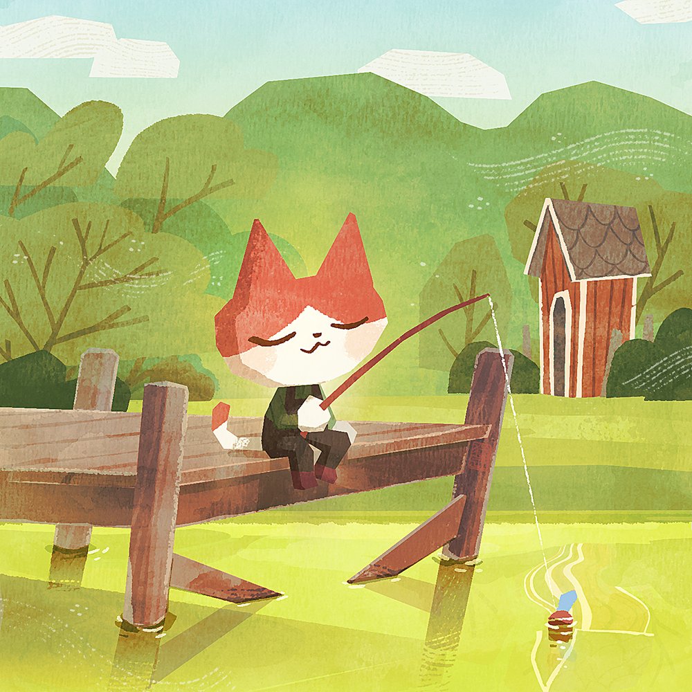 1boy, :3, black_overalls, cat_boy, closed_eyes, clouds, commentary_request, day