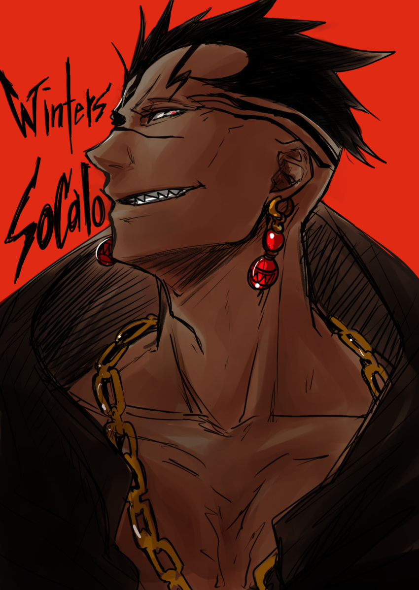 1boy, black_coat, black_hair, chain, chain_necklace, coat, collarbone, d.gray-man