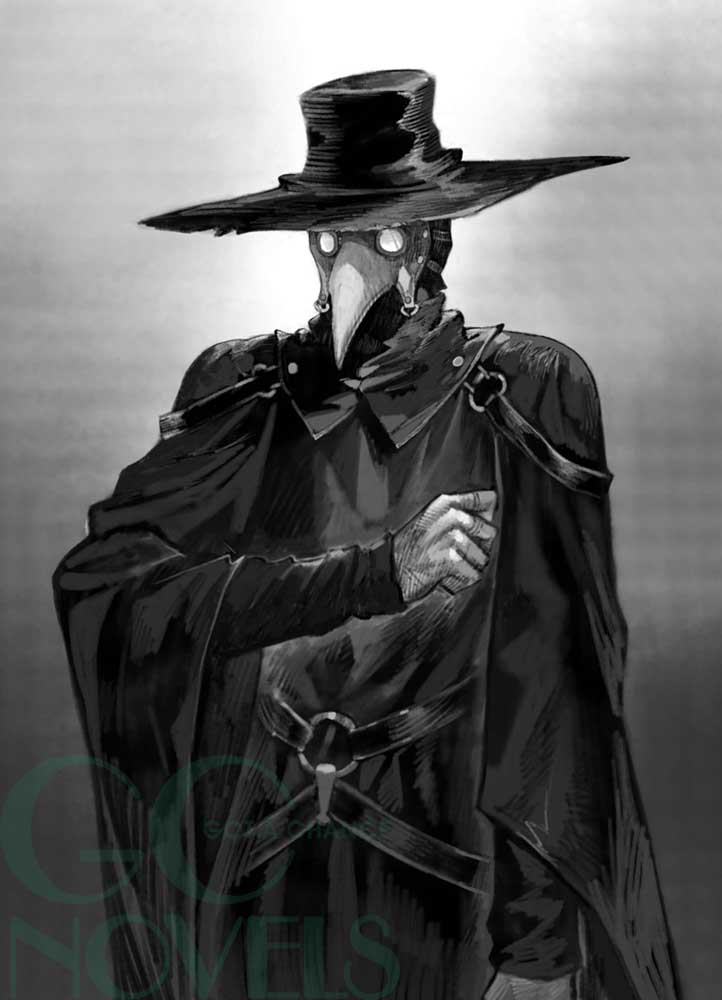1boy, arm_at_side, belt, bird_mask, commentary, cowboy_shot, facing_viewer, gloves
