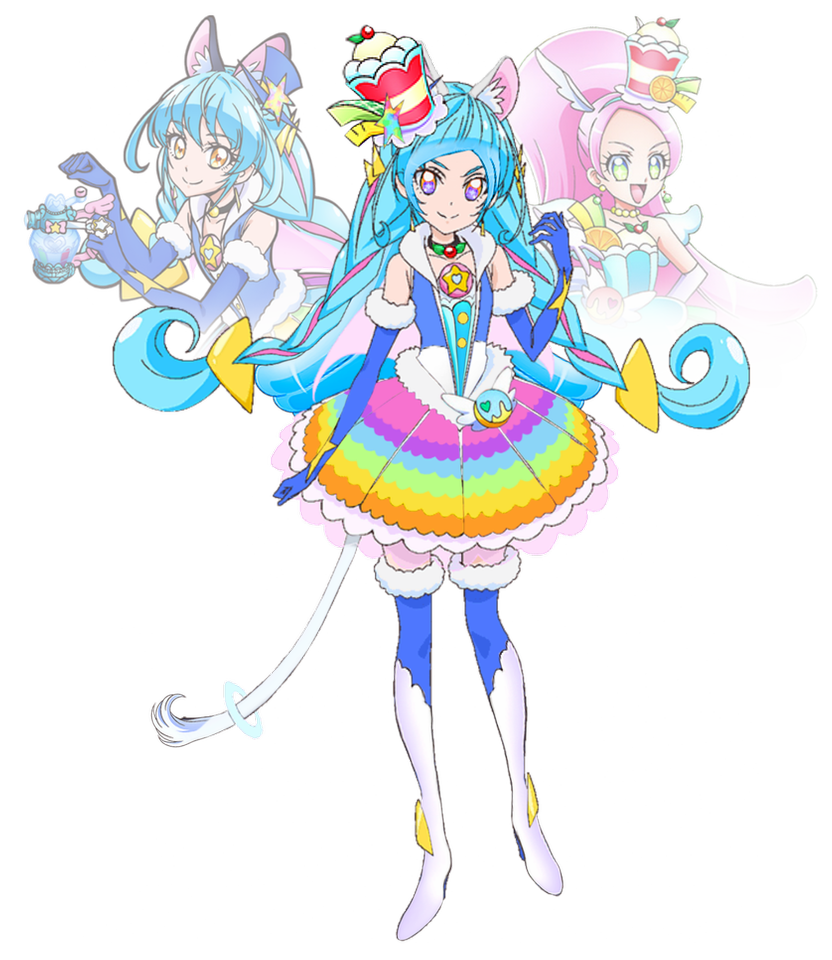 2girls, animal_ears, blue_gloves, blue_hair, boots, bow, cat_ears, choker