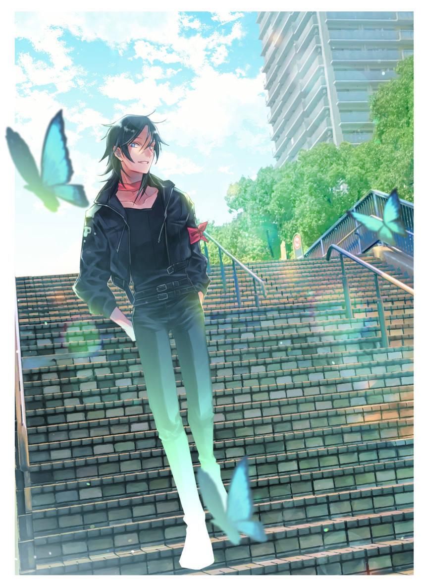 1boy, absurdres, beelzebumon, beelzebumon_(cosplay), black_hair, black_jacket, black_pants, black_shirt