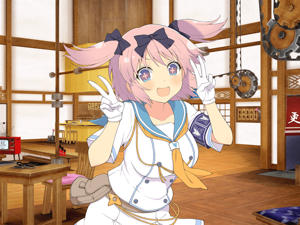 +_+, 1girl, :d, architecture, ascot, belt, belt_pouch, blue_eyes