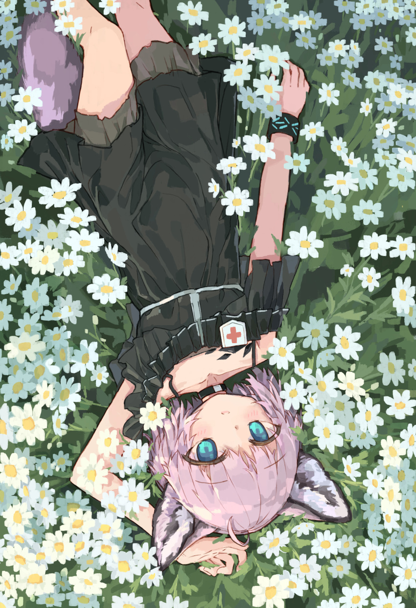 1girl, absurdres, ahoge, animal_ear_fluff, animal_ears, arknights, arm_up, bare_shoulders