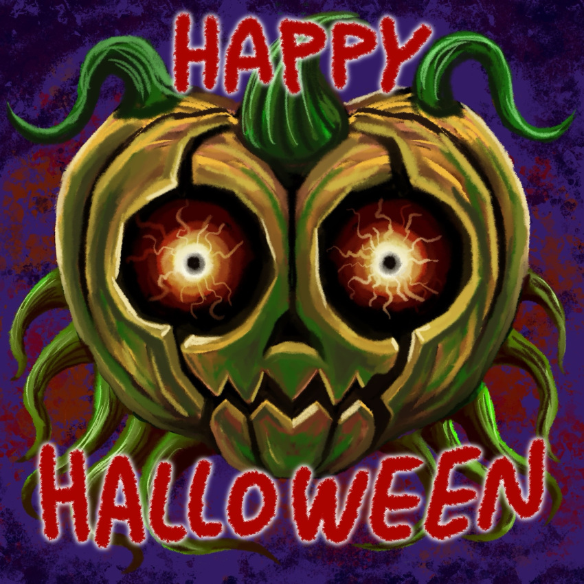 commentary, glowing, glowing_eyes, happy_halloween, highres, imamura_takaya, jack-o'-lantern, majora_(entity)