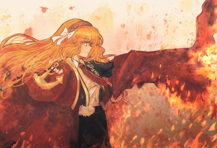 1girl, anchor_print, baboyaki, black_jacket, black_pants, cape, capote_(e.g.o), collared_shirt