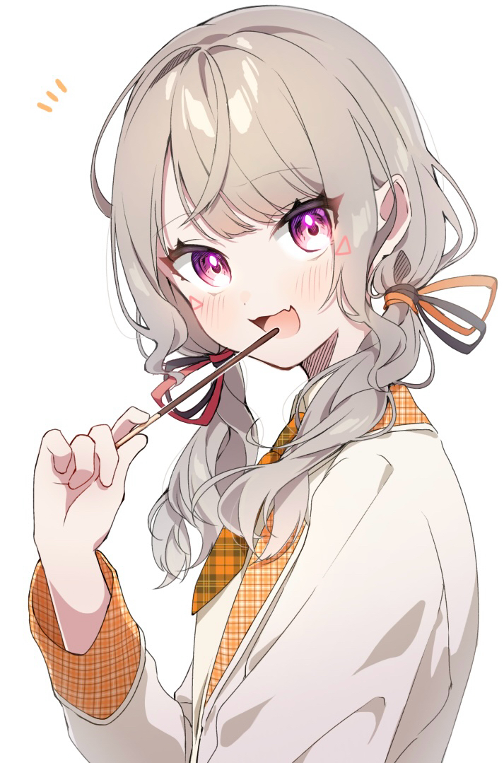 1girl, :3, arm_at_side, black_ribbon, brown_coat, coat, commentary_request, facial_mark