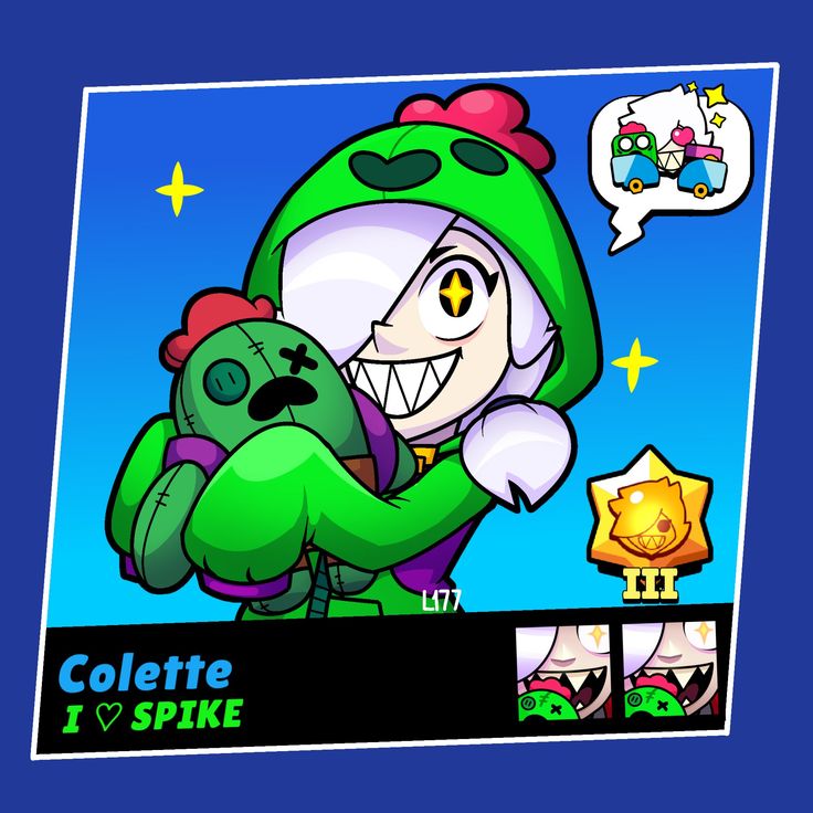 black_eyes, brawl_stars, cactus, character_name, colette_(brawl_stars), english_text, girl, green_hoodie