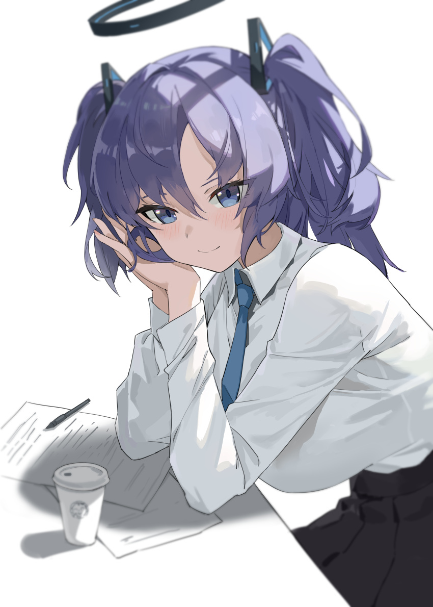 1girl, absurdres, blue_archive, blue_eyes, blue_necktie, blush, breasts, closed_mouth