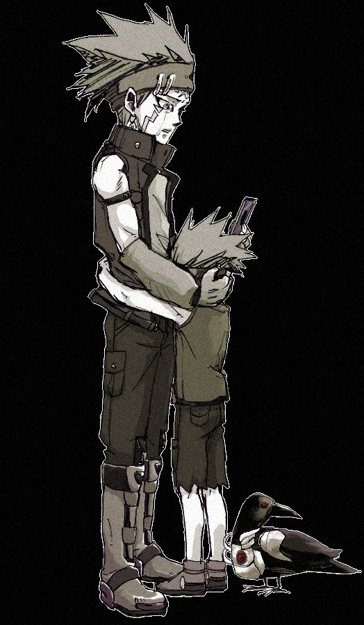 2boys, aged_down, aged_up, arm_warmers, arms_around_neck, arms_around_waist, bird, black_background