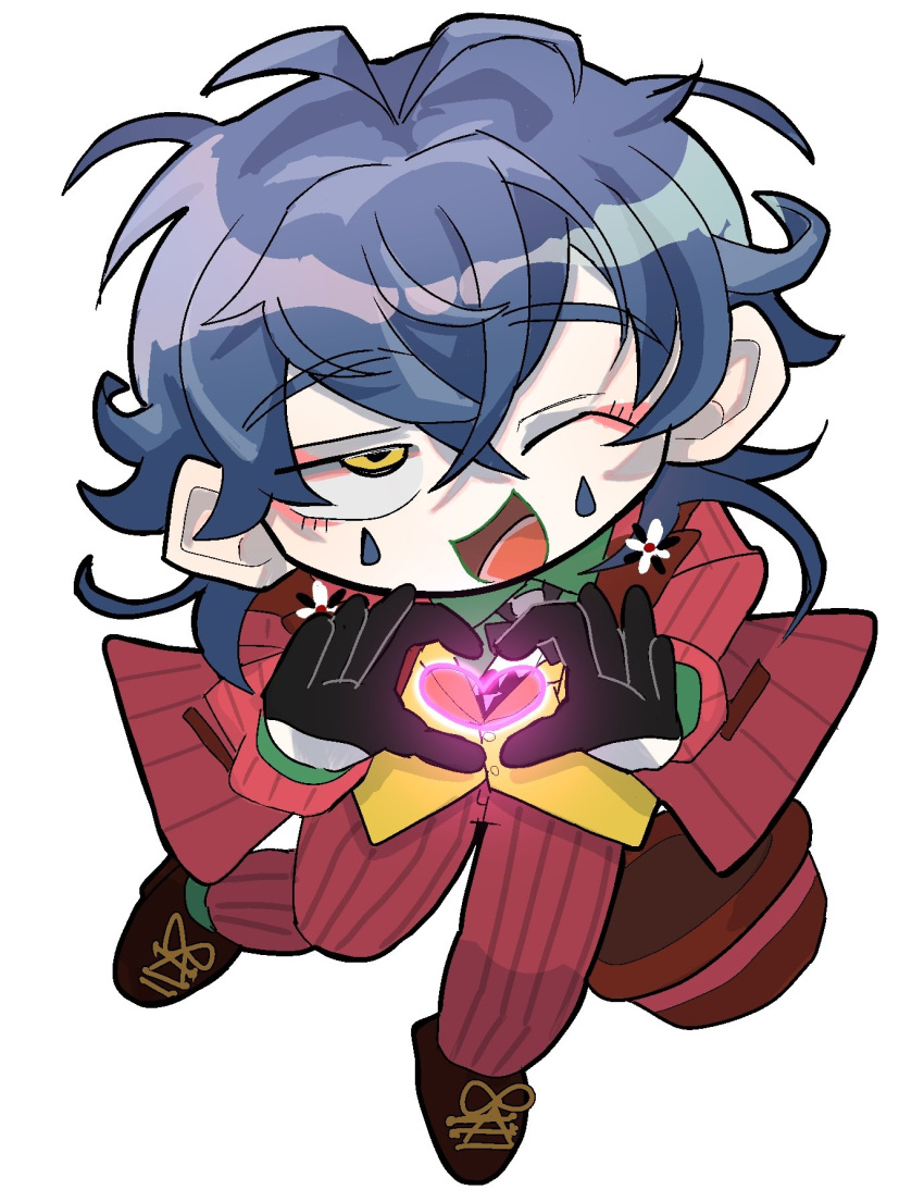 1boy, batman_(series), black_gloves, blue_hair, brown_footwear, chibi, chibi_only, commentary_request