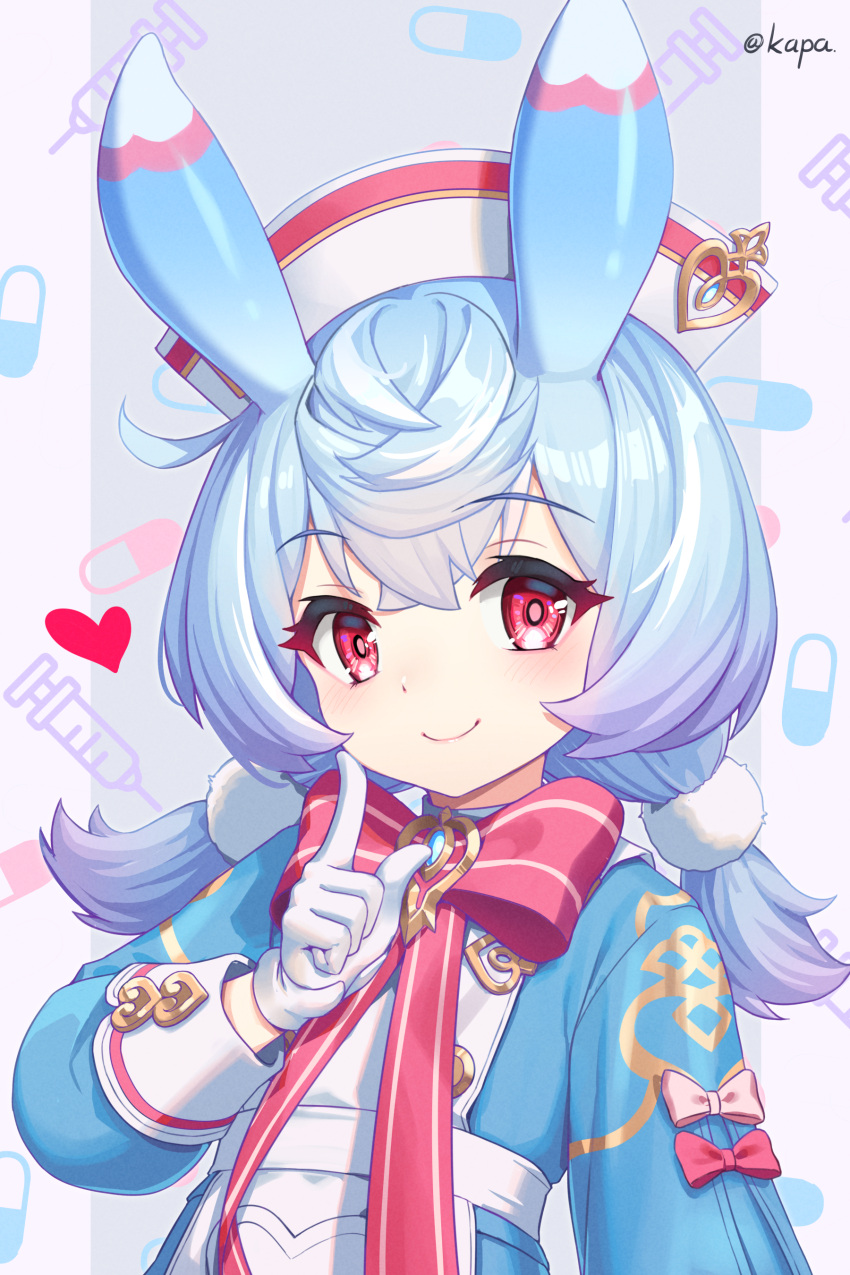 1girl, absurdres, animal_ears, apron, artist_name, blue_dress, blue_hair, bow