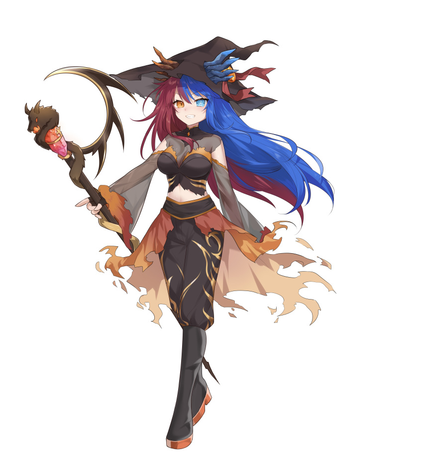 1girl, absurdres, alternate_costume, asymmetrical_horns, black_footwear, blue_eyes, blue_hair, blue_horns